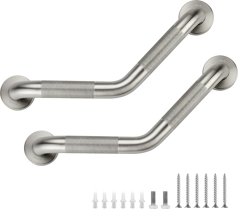 JOY DECOR Grab Bars for Bathtubs and Showers- 1-1/4 x 16 Angled Shower Grab Bar for Seniors Knurled Stainless Steel Handicap Grab Bars for Wall (Brushed Nickel, 2 Pack) Various size alternatives - Image 1