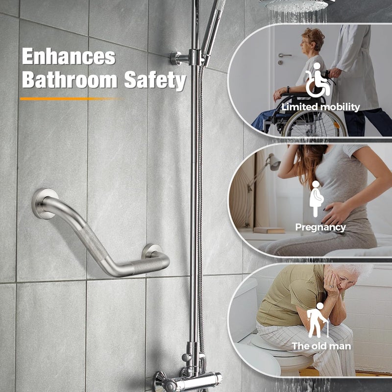 JOY DECOR Grab Bars for Bathtubs and Showers- 1-1/4 x 16 Angled Shower Grab Bar for Seniors Knurled Stainless Steel Handicap Grab Bars for Wall (Brushed Nickel, 2 Pack) Various size alternatives - Image 5