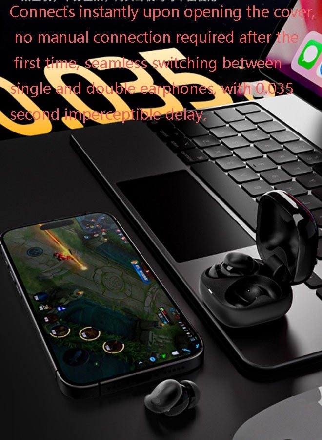TWS True Wireless In-Ear Mini Bean-Style Bluetooth Earphones – Bluetooth 5.4, Noise Cancellation, Hi-Fi Lossless Sound Quality, Long Battery Life, No Delay, Compatible with iOS and Android Systems, Suitable for Gaming, Esports, and Sports (Obsidian) - Image 4
