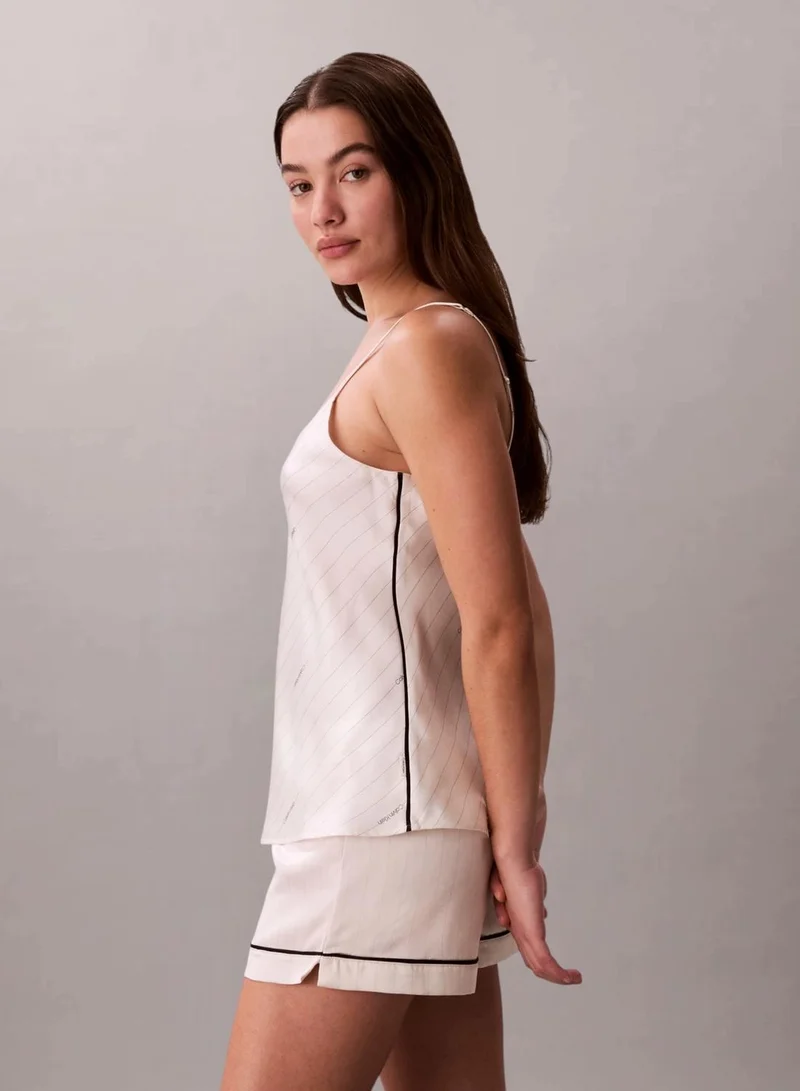 Calvin Klein DOTTED LOGO PINSTRIPE IVORY Satin Camisole Pyjama Top for Women | Best Price UAE