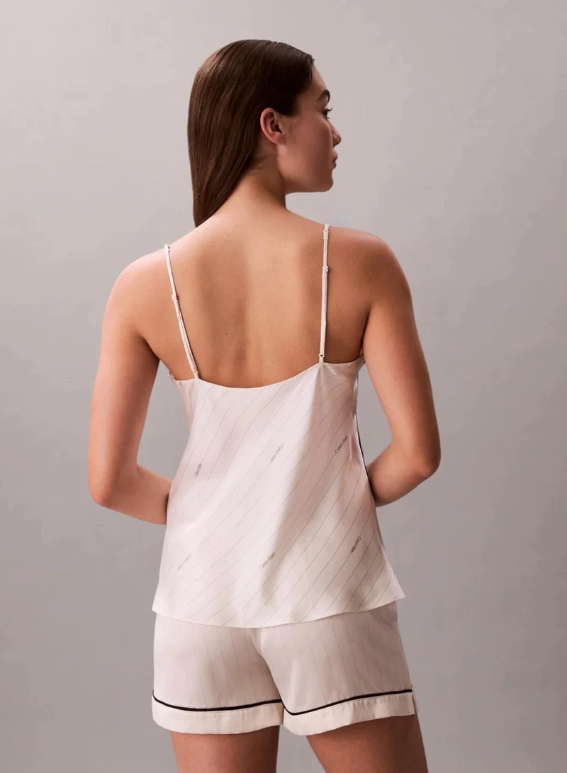 Calvin Klein DOTTED LOGO PINSTRIPE IVORY Satin Camisole Pyjama Top for Women | Best Price UAE
