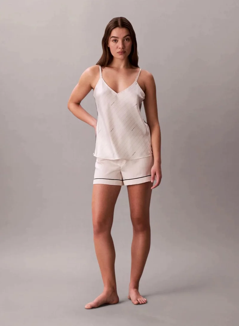 Calvin Klein DOTTED LOGO PINSTRIPE IVORY Satin Camisole Pyjama Top for Women | Best Price UAE