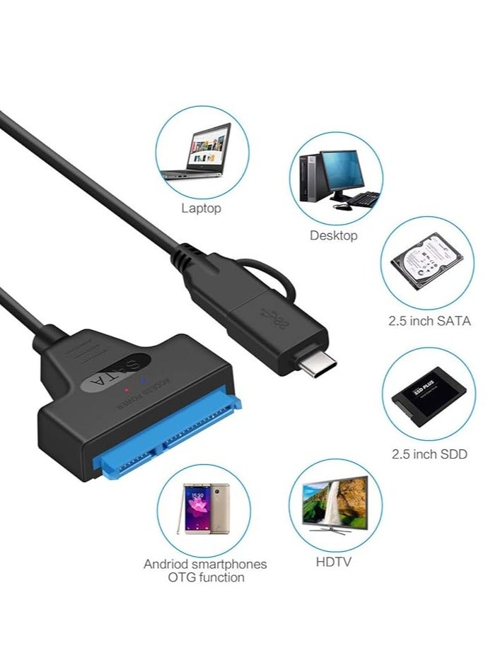 SATA 22-Pin 2.5 Inch Female to USB 3.0 and Type-C Male USB-C USB 3.0 SATA Adapter Hard Drive Controller SSD Adapter Cable for Laptops - Image 3