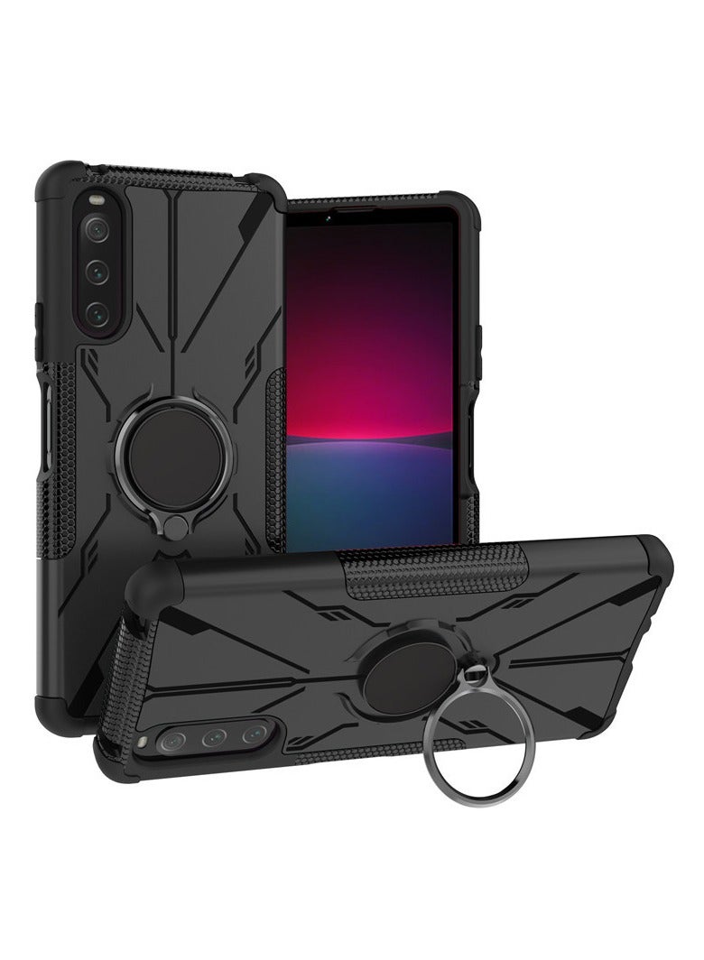عام حافظة عسكرية قوية مزدوجة الغطاء لهاتف Sony Xperia 10 IV، تتضمن غطاء هجين مع حامل دائري بزاوية 360 درجة