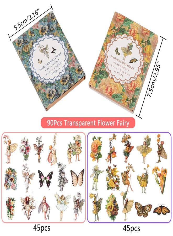 BENOSPACE 90 PCS Fairy Stickers Vintage Butterfly Flower Plant Scrapbooking Sticker Transparent Botanical Aesthetic Supplies for DIY Craft Diary Planner Bullet Journaling Card Making Hand Ledger Album - Image 2