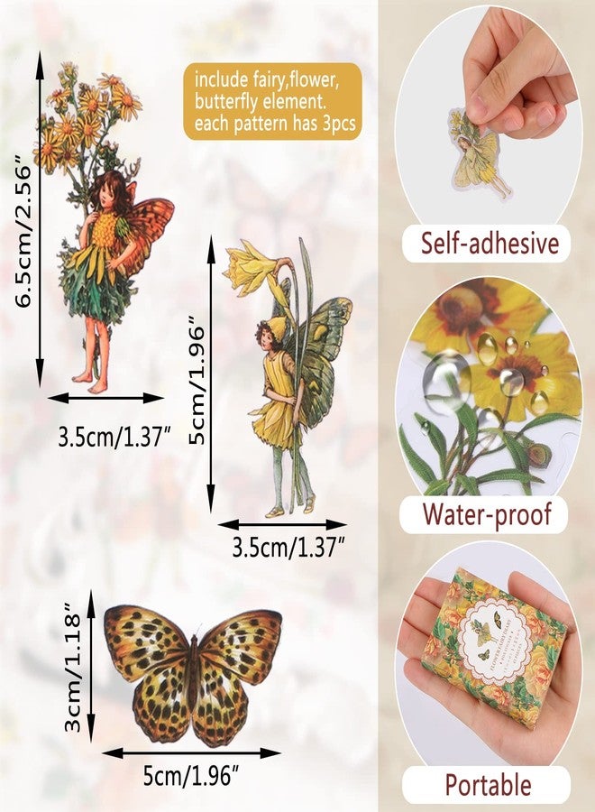 BENOSPACE 90 PCS Fairy Stickers Vintage Butterfly Flower Plant Scrapbooking Sticker Transparent Botanical Aesthetic Supplies for DIY Craft Diary Planner Bullet Journaling Card Making Hand Ledger Album - Image 3