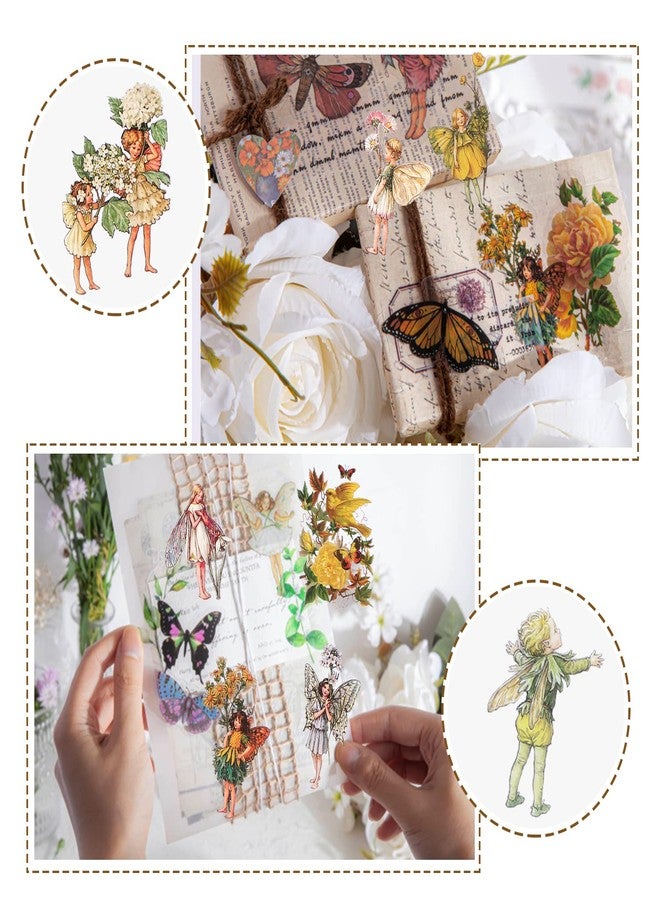 BENOSPACE 90 PCS Fairy Stickers Vintage Butterfly Flower Plant Scrapbooking Sticker Transparent Botanical Aesthetic Supplies for DIY Craft Diary Planner Bullet Journaling Card Making Hand Ledger Album - Image 5
