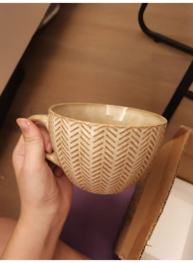 فناجين قهوة سيراميك بسعة 400 مل مع مقبض، كوب شاي للشرابات، الكابتشينو، اللاتيه، الإسبريسو - Image 3