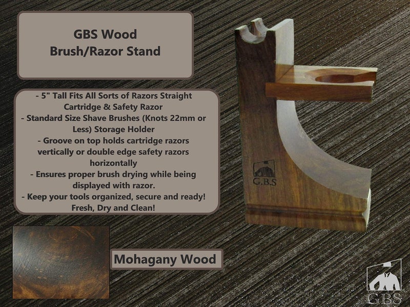 G.B.S Deluxe Wooden Shaving Razor and Shave Brush Stand - Safety Razor Brush Holder. Prolong The Life of Your Shaving Brush and Razor, Walnut Wood Finish - Image 2