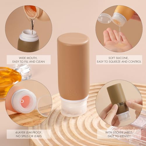Muslish 21 Pack Travel Bottles for Toiletries, Leak-Proof TSA Compliant Silicone Travel Size Containers for Shampoo and Conditioner, BPA Free with Toiletry Bag (Apricot) - Image 3
