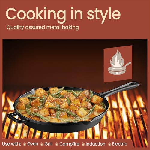 BAKKENMASTER Bakken Pre Seasoned Cast Iron Skillet with Glass Lid & Silicone Handle,12" Frying Pan for Stove, Oven, Grill & Induction, Even Heat Distribution, Versatile All-Purpose Cookware for Searing & Frying - Image 3