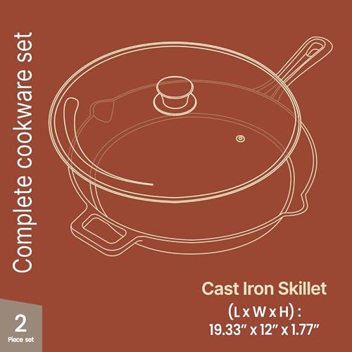 BAKKENMASTER Bakken Pre Seasoned Cast Iron Skillet with Glass Lid & Silicone Handle,12" Frying Pan for Stove, Oven, Grill & Induction, Even Heat Distribution, Versatile All-Purpose Cookware for Searing & Frying - Image 2