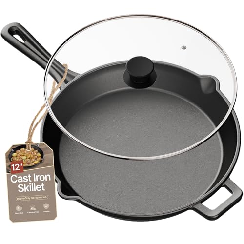 BAKKENMASTER Bakken Pre Seasoned Cast Iron Skillet with Glass Lid & Silicone Handle,12" Frying Pan for Stove, Oven, Grill & Induction, Even Heat Distribution, Versatile All-Purpose Cookware for Searing & Frying - Image 1