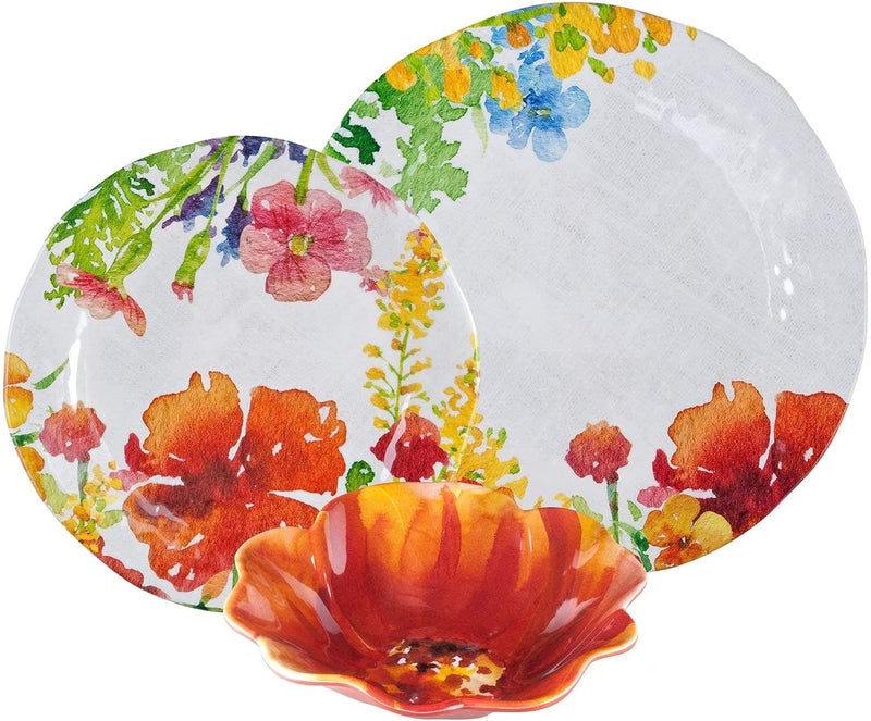 UP طقم أطباق مائدة ملون من UPware مكون من 12 قطعة مزخرف بالزهور للخارج - Image 2