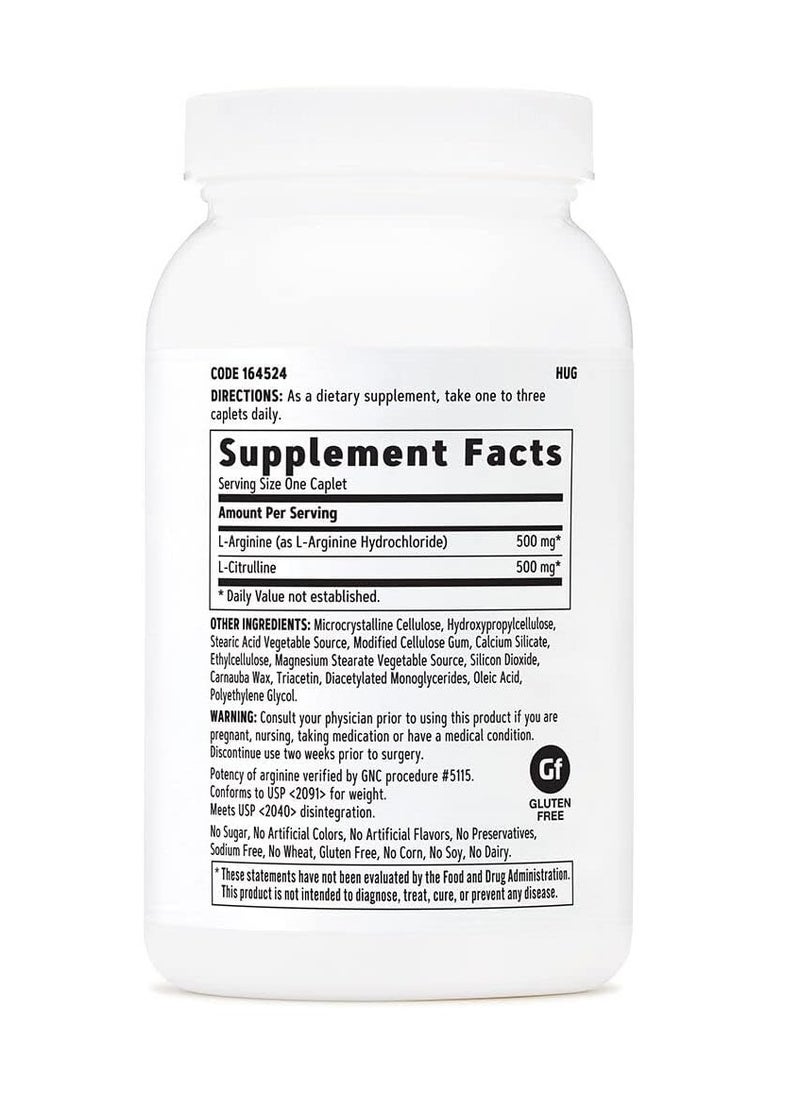 GNC - L-Arginine & L-Citrulline 500mg/500mg, 120 Caplets - Image 1