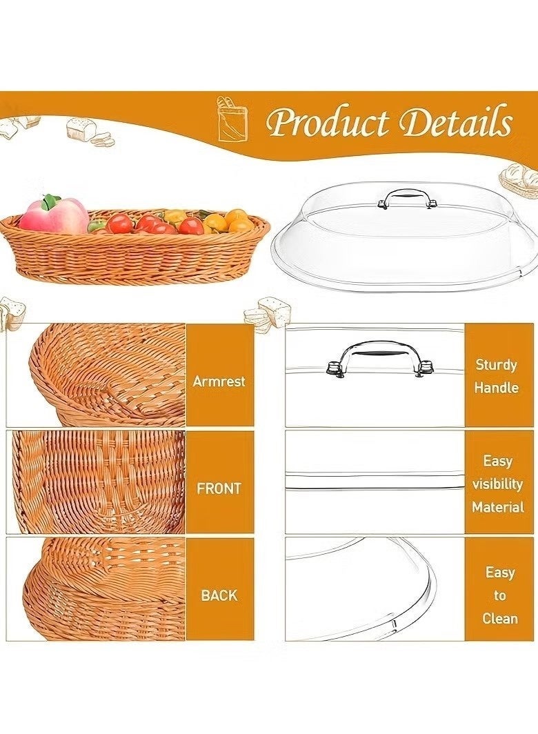 Realfrog Wicker Bread Basket with Clear Acrylic Lid - Durable, Washable Food Tray for Desserts & Fruits - Perfect for Kitchen, Picnic, and Home Display - Image 4
