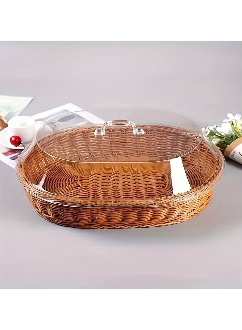 Realfrog Wicker Bread Basket with Clear Acrylic Lid - Durable, Washable Food Tray for Desserts & Fruits - Perfect for Kitchen, Picnic, and Home Display - Image 3