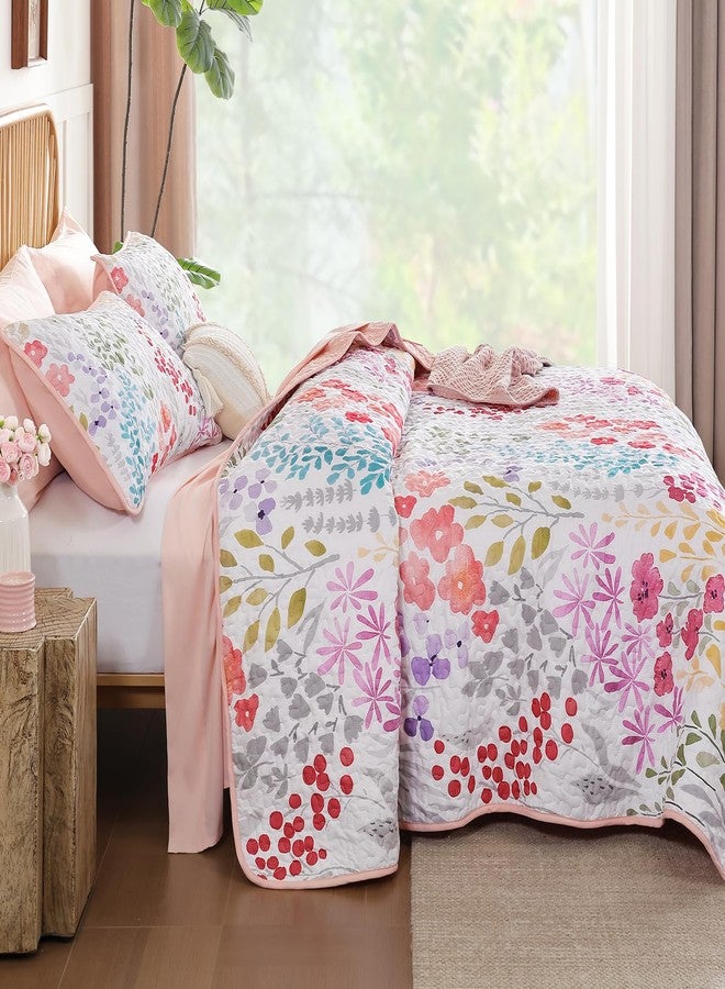 Xruibed Floral Quilt Sets King Size Pink Quilt Set 3 Pieces Bedspreads Bedding Set Soft and Cozy Microfiber Lightweight Quilt Flower Bed Coverlet Sets for All Season(King 104"x90") - Image 4