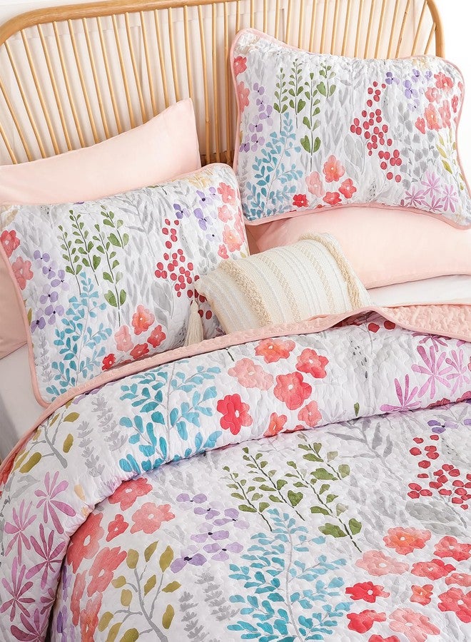 Xruibed Floral Quilt Sets King Size Pink Quilt Set 3 Pieces Bedspreads Bedding Set Soft and Cozy Microfiber Lightweight Quilt Flower Bed Coverlet Sets for All Season(King 104"x90") - Image 3