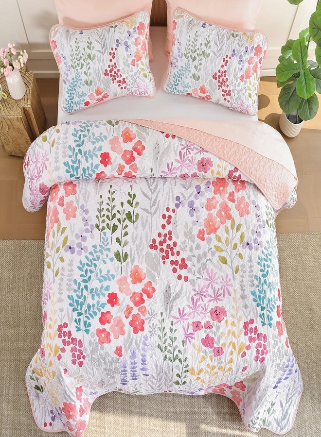 Xruibed Floral Quilt Sets King Size Pink Quilt Set 3 Pieces Bedspreads Bedding Set Soft and Cozy Microfiber Lightweight Quilt Flower Bed Coverlet Sets for All Season(King 104"x90") - Image 5