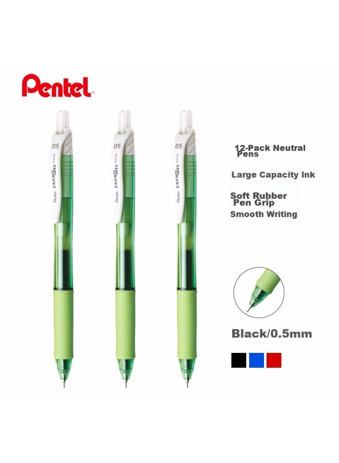 Pentel Bln105 Retractable Black Gel Pen, Stylish 0.5mm Signing Pen, Business And Student Quick-drying Pen, Water-based Pen, Stationery, Green Barrel With Black Ink, 12-pack - Image 2