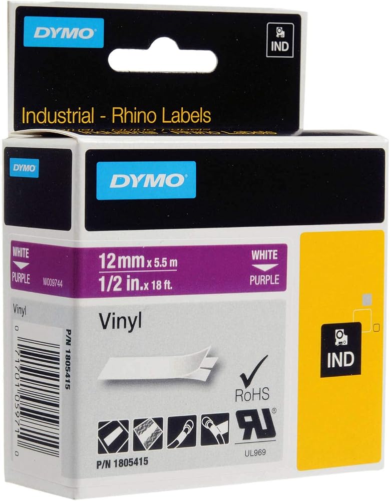 DYMO Rhino Adhesive Vinyl Label Tape, 1/2-inch, 18-Foot Cassette, Purple (1805415) - Image 2