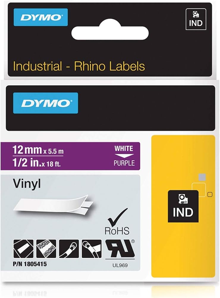 DYMO Rhino Adhesive Vinyl Label Tape, 1/2-inch, 18-Foot Cassette, Purple (1805415) - Image 1