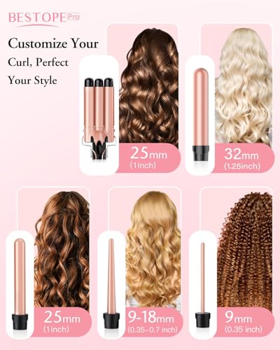 BESTOPE PRO Waver Curling Iron Wand, BESTOPE PRO 5 in 1 Curling Wand Set with 3 Barrel Hair Crimper for Women, Fast Heating Hair Wand Curler in All Hair Type - Image 2