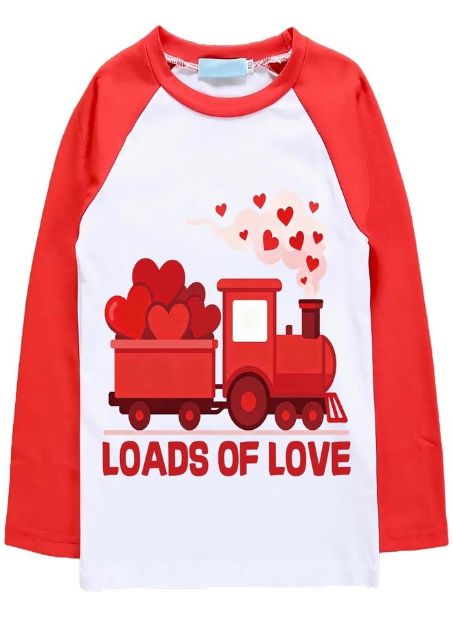 CM-Kid Boys T-shirt Loads of Love Valentines Tee Shirt Kids Train Tops Long Sleeves Red 7-8 Years - Image 1