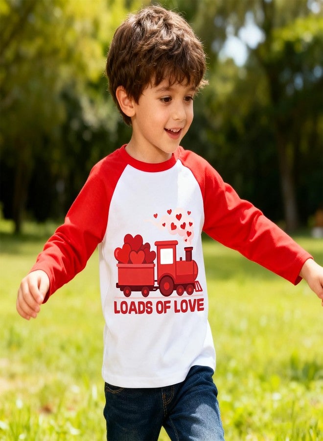 CM-Kid Boys T-shirt Loads of Love Valentines Tee Shirt Kids Train Tops Long Sleeves Red 7-8 Years - Image 2