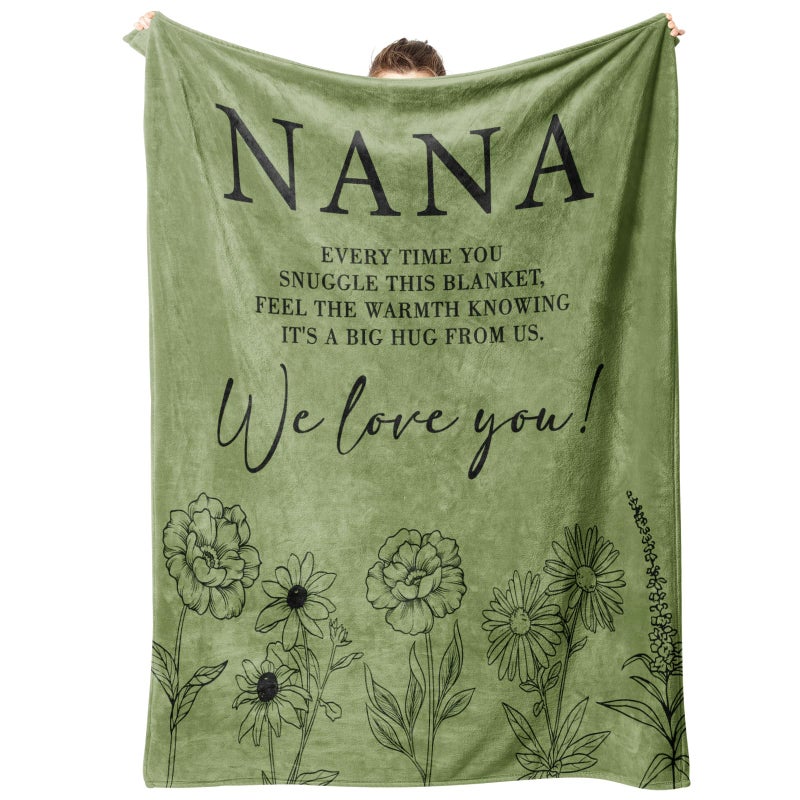 GiltGlimmer Nana Gifts  Gifts for Nana Blanket  Nana Birthday Gifts  Nana Gifts from Grandkids  Nana Gifts for Mothers Day Christmas  Super Soft Flannel Throw Blanket for Nana 50"" x 60""  Grass Green  - Image 1