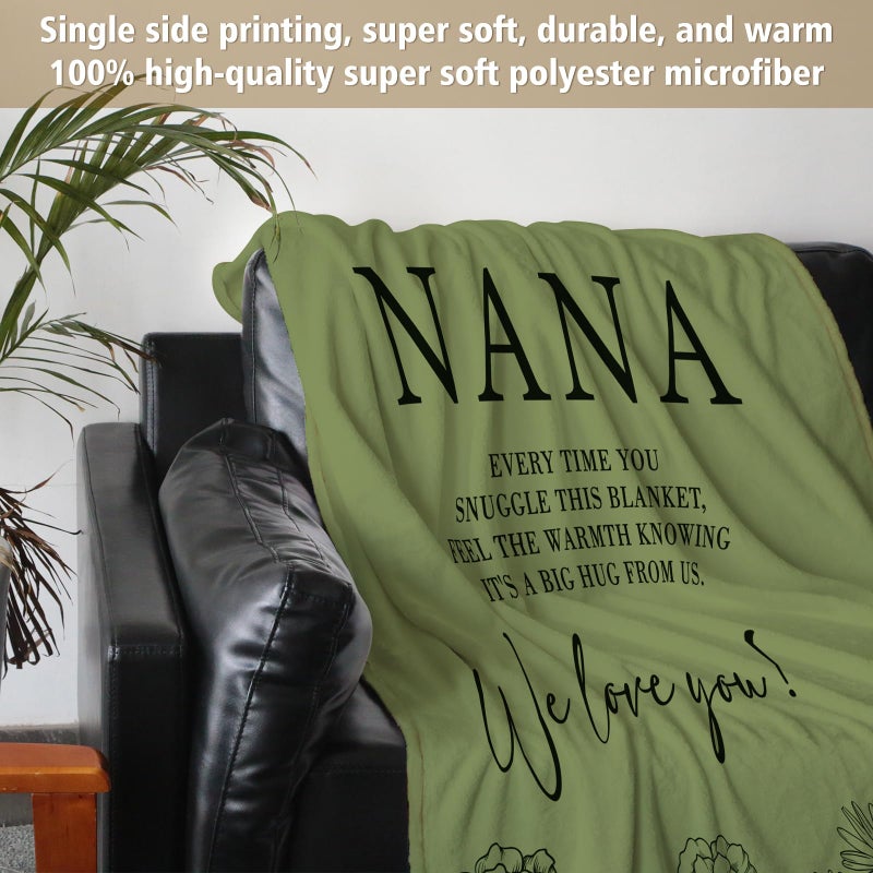 GiltGlimmer Nana Gifts  Gifts for Nana Blanket  Nana Birthday Gifts  Nana Gifts from Grandkids  Nana Gifts for Mothers Day Christmas  Super Soft Flannel Throw Blanket for Nana 50"" x 60""  Grass Green  - Image 4
