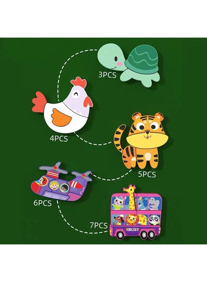Wooden Advanced Three-Dimensional Puzzle Set Educational Toys For Young Children Boys And Girls Baby Cartoon Animal Puzzle 3-6-Color:Style II (Rooster + Elephant + Tiger + Panda) - Image 5