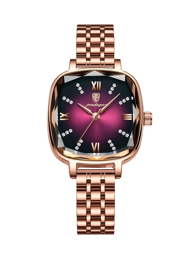 POEDAGAR POEDAGAR Women's Fashion Square Watch - Rose Gold Plated Stainless Steel Bracelet with Wine Red Square Dial, 30m Water Resistant, Contemporary Minimalist Design for Casual, Office & Social Occasions  - Image 1