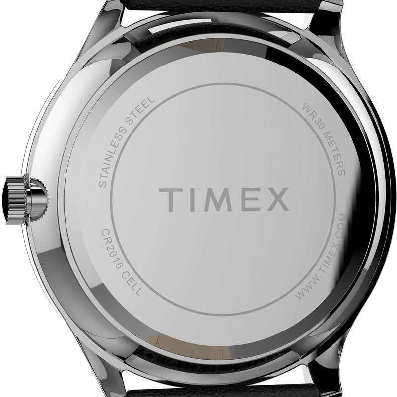 Timex Men's Modern Easy Reader 40mm Watch â€“ Silver-Tone Case Black Dial with Black Genuine Leather Strap - Image 3