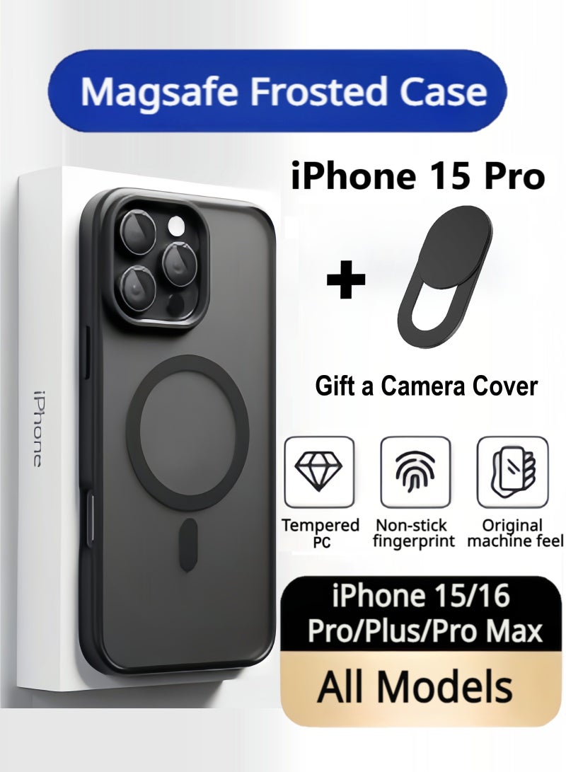 iPhone 15 Pro Case Magsafe Frosted Case With a Privacy Camera Cover,Anti Fingerprint Case,iPhone 15/16 All Models Case - Image 1