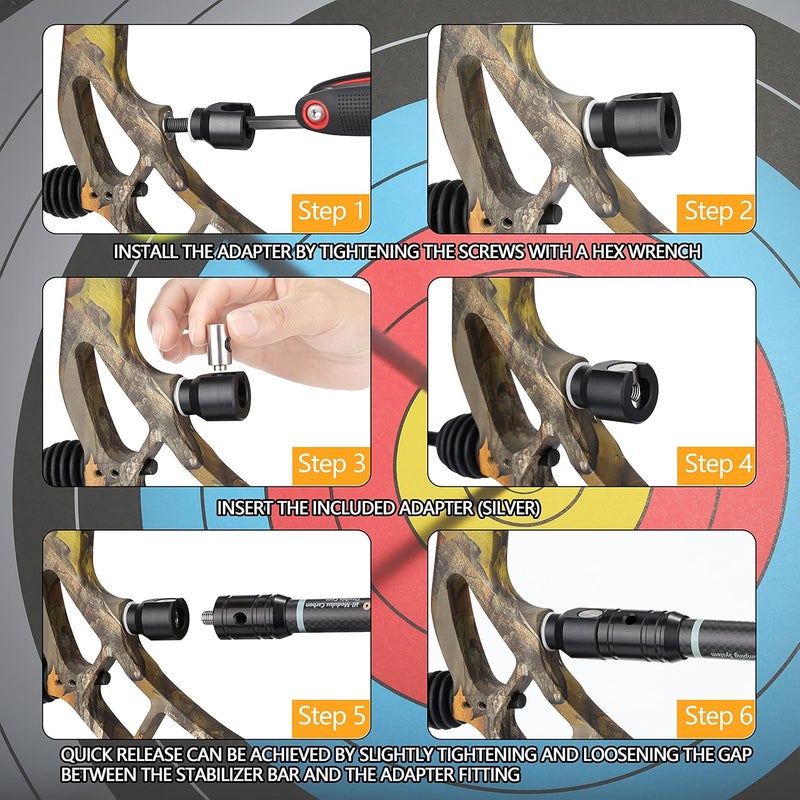 Sunya Archery Bow Stabilizer for Compound Bow, Carbon Fiber Body Flexible Core, Damping System and Weights Kit, 8",10",12" 15" in Expedition Series - Image 3