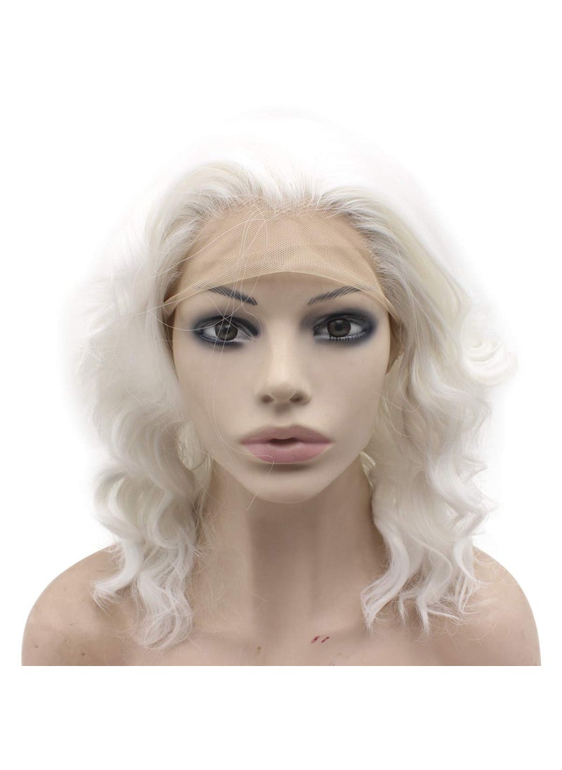 MX angel - Mxangel Shoulder Length Synthetic Lace Front Snow White Stylish Wavy Wig Halloween Party - Image 1
