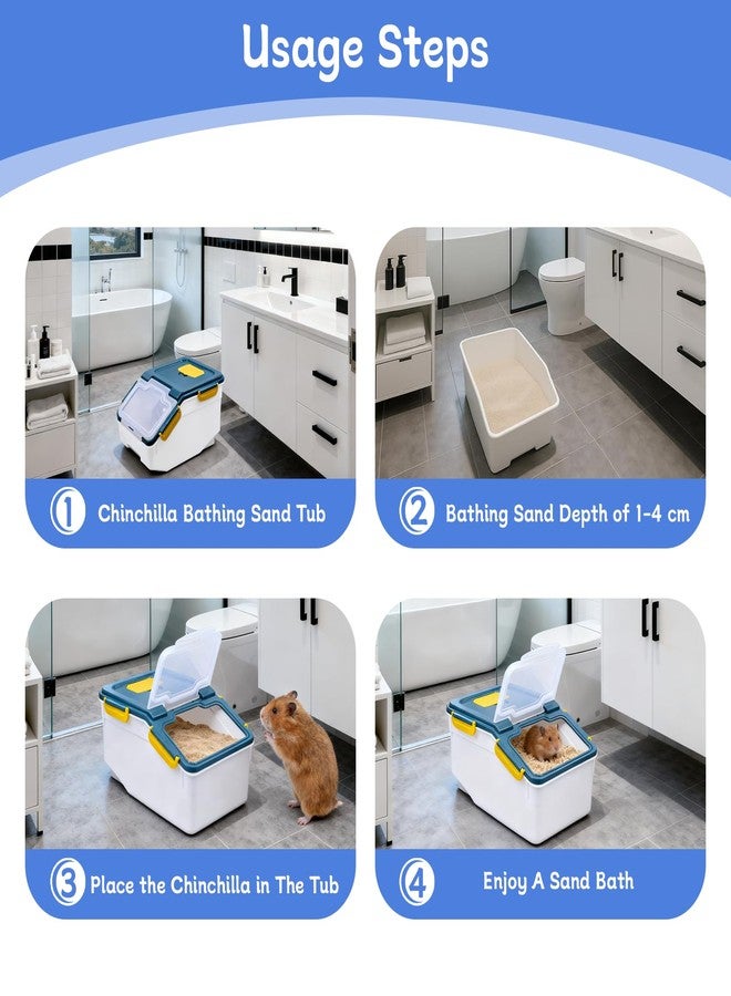 Saim Extra Large Chinchilla Sand Bath Container, 7.4-Inch Hight Dust Bath House with Low-Mess Lid & Scoop, Digging Box for Hamster Hedgehog Small Animals - Blue - Image 4