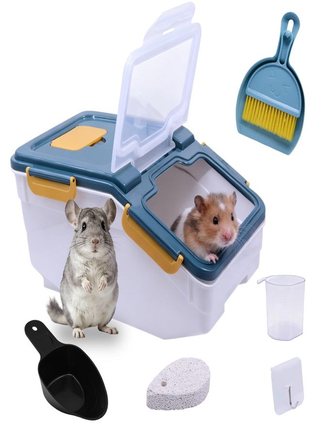 Saim Extra Large Chinchilla Sand Bath Container, 7.4-Inch Hight Dust Bath House with Low-Mess Lid & Scoop, Digging Box for Hamster Hedgehog Small Animals - Blue - Image 1