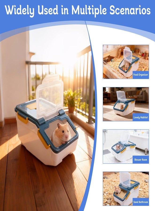 Saim Extra Large Chinchilla Sand Bath Container, 7.4-Inch Hight Dust Bath House with Low-Mess Lid & Scoop, Digging Box for Hamster Hedgehog Small Animals - Blue - Image 5