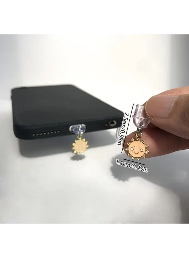 1pcs Mini Happy Face Sun Phone Dust Plug Aluminum Alloy Multi Functional Decorative Pendant Protects Charging Port For iPhone 6 14 Promax Type C Interface Usb C Dust Plug Holiday Party Gift Cute Accessory - Image 2