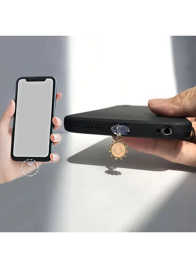 1pcs Mini Happy Face Sun Phone Dust Plug Aluminum Alloy Multi Functional Decorative Pendant Protects Charging Port For iPhone 6 14 Promax Type C Interface Usb C Dust Plug Holiday Party Gift Cute Accessory - Image 3