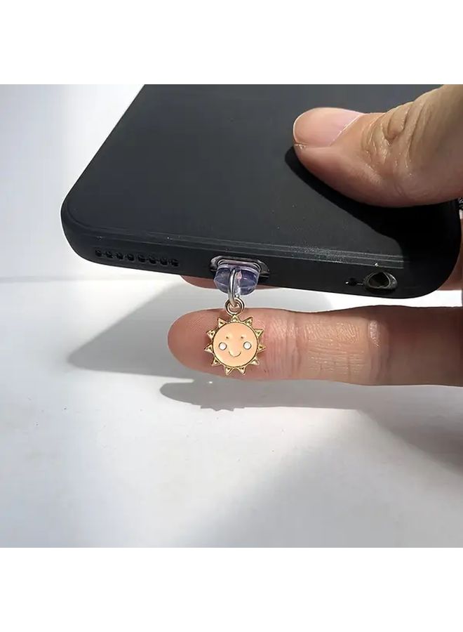 1pcs Mini Happy Face Sun Phone Dust Plug Aluminum Alloy Multi Functional Decorative Pendant Protects Charging Port For iPhone 6 14 Promax Type C Interface Usb C Dust Plug Holiday Party Gift Cute Accessory - Image 5