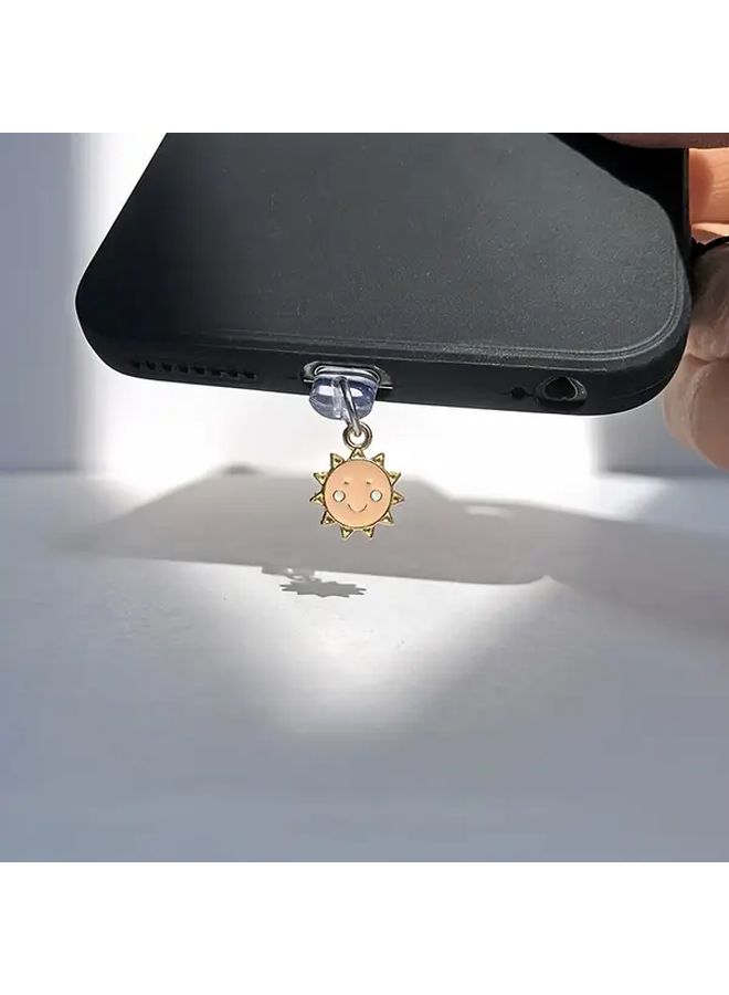 1pcs Mini Happy Face Sun Phone Dust Plug Aluminum Alloy Multi Functional Decorative Pendant Protects Charging Port For iPhone 6 14 Promax Type C Interface Usb C Dust Plug Holiday Party Gift Cute Accessory - Image 1