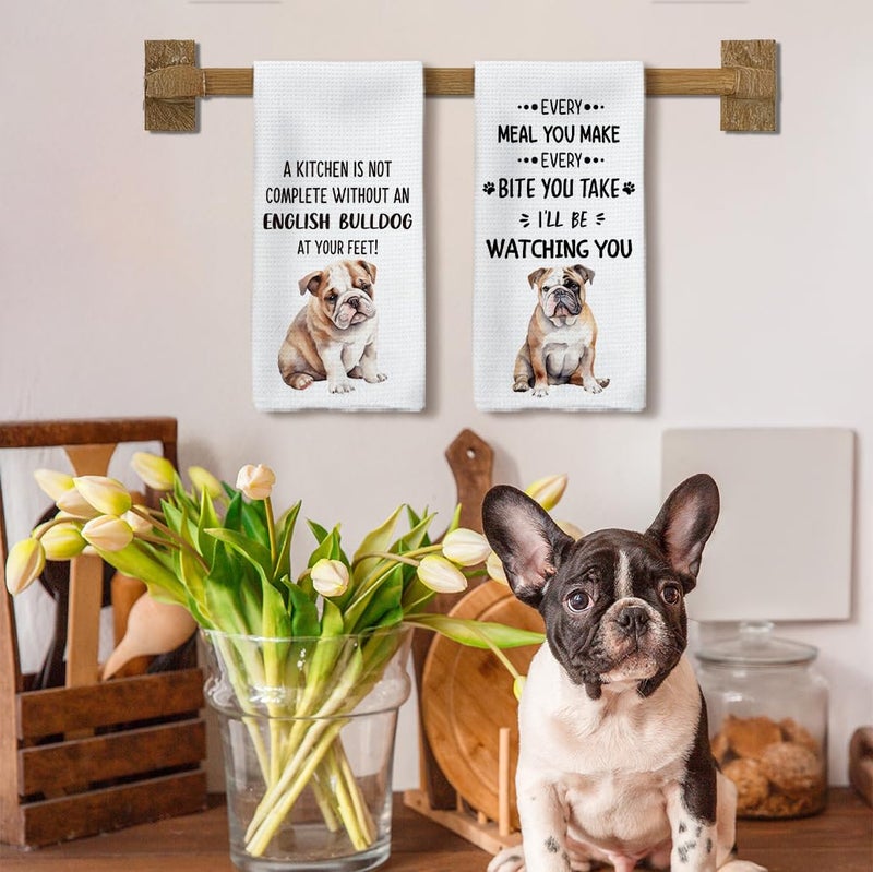 Tzhim English Bulldog Gifts Kitchen Towels Set of 2, English Bulldog Gifts for Women, English Bulldog Hand Towels, English Bulldog Dish Towels Tea Towels, Dog Kitchen Bathroom Decor, 16x24inch - Image 3