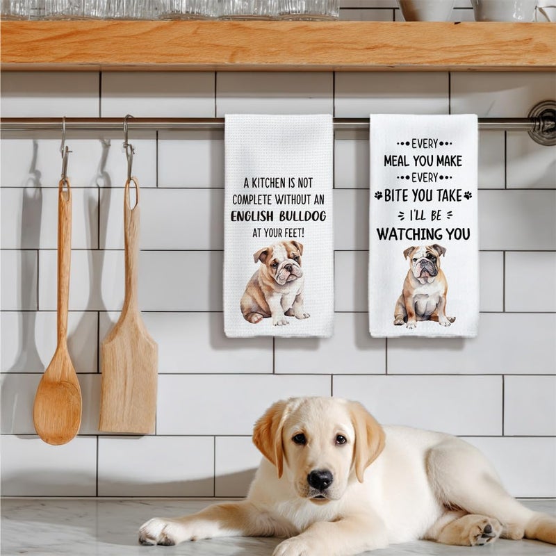 Tzhim English Bulldog Gifts Kitchen Towels Set of 2, English Bulldog Gifts for Women, English Bulldog Hand Towels, English Bulldog Dish Towels Tea Towels, Dog Kitchen Bathroom Decor, 16x24inch - Image 5