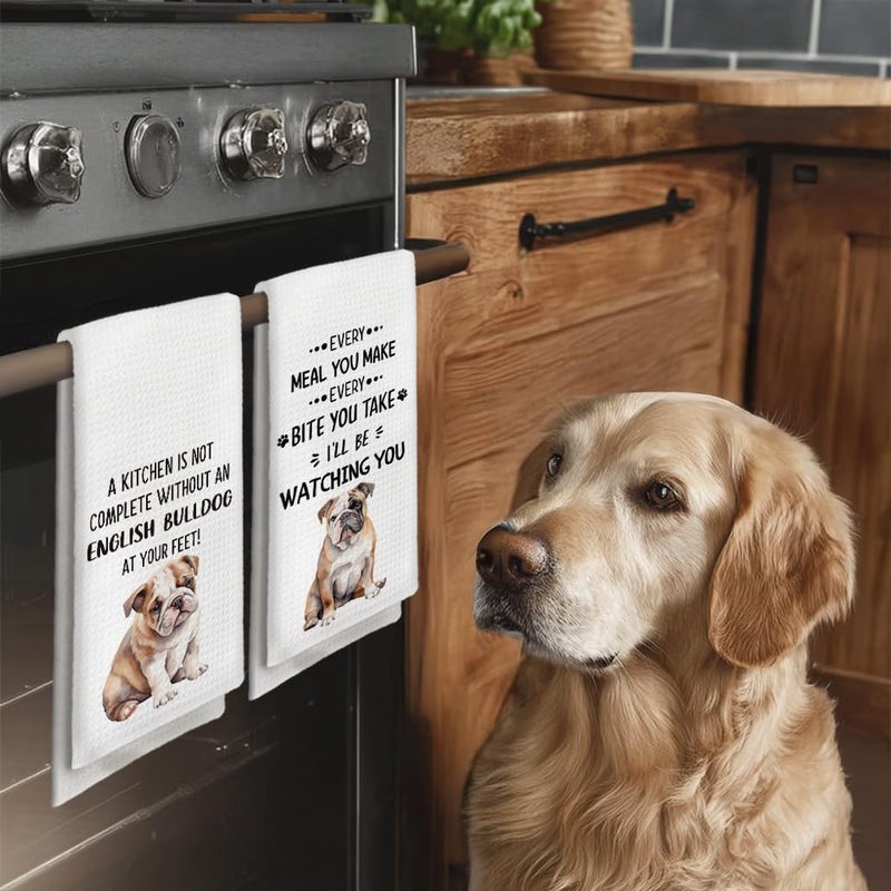Tzhim English Bulldog Gifts Kitchen Towels Set of 2, English Bulldog Gifts for Women, English Bulldog Hand Towels, English Bulldog Dish Towels Tea Towels, Dog Kitchen Bathroom Decor, 16x24inch - Image 2