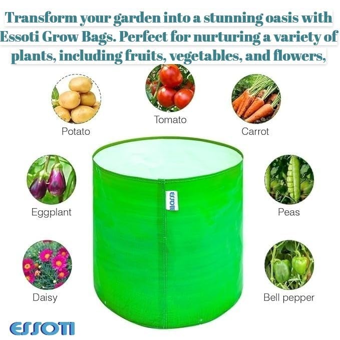 Essoti's Premium Hdpe Uv Protected 260 GSM Round Shaped (Pack of 10 (Green), 12 x 12 Inch) Green Colour Plants Grow Bags Suitable for Terrace and Vegetable Gardening - Image 2