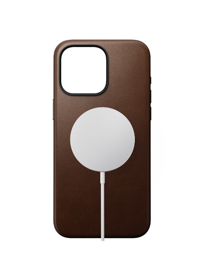 نوماد غطاء Nomad Modern Leather لهاتف iPhone 15 Pro Max – بني | غطاء حماية جلدي فاخر، حماية متينة، تصميم نحيف، متوافق مع MagSafe والشحن اللاسلكي - Image 2